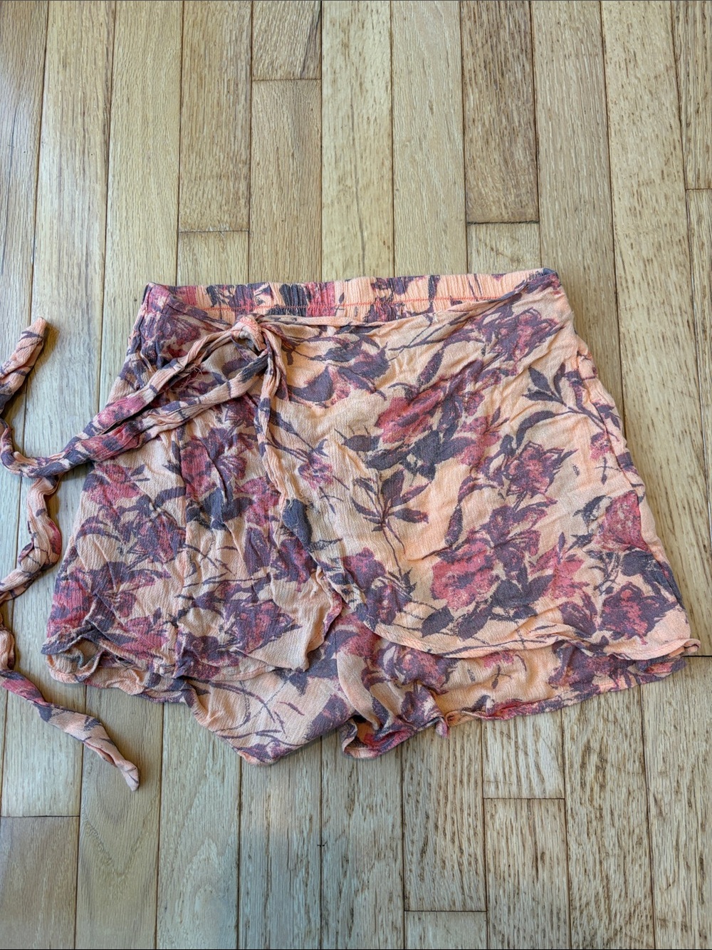 Free People Peach Floral Wrap Skort with Rose Print
